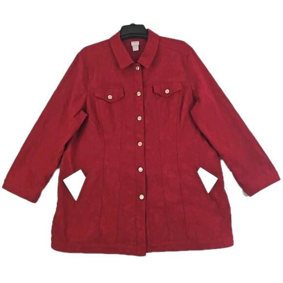 Chico's ~Woman Size 4(20/22)~ Red Button-Up Trucker Jacket Unlined Long Sleeve. - Picture 1 of 16